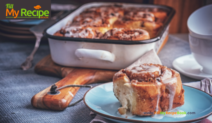 Easy Homemade Cinnamon Rolls recipe idea. Baked these tasty cinnamon, sugar filled rolls or buns for breakfast, brunch with flavored icing.