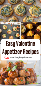 Easy Valentine Appetizer Recipes ideas to create. Simple romantic party food heart shaped, finger foods, and puff pastries.