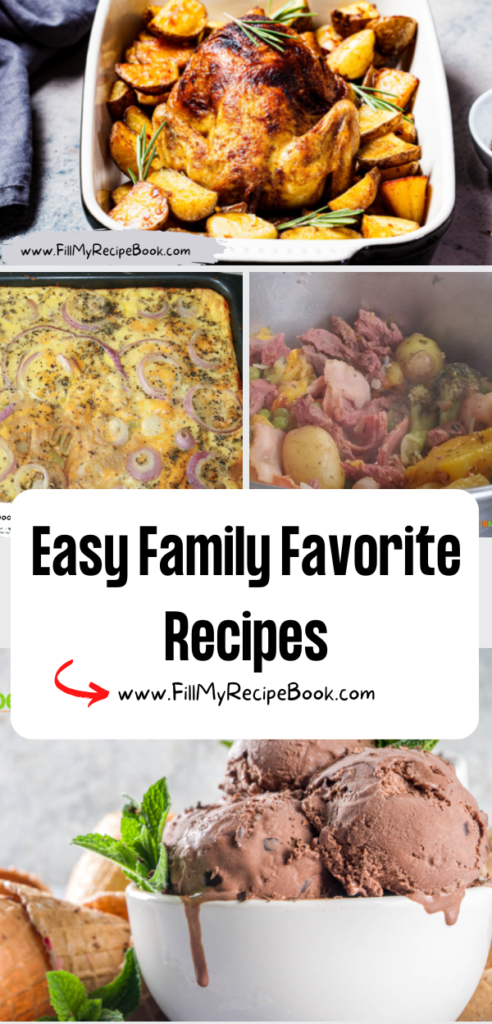 Easy Family Favorite Recipes ideas to create for suppers or dinner and lunch with a pulled pork recipe and dessert baked recipes.