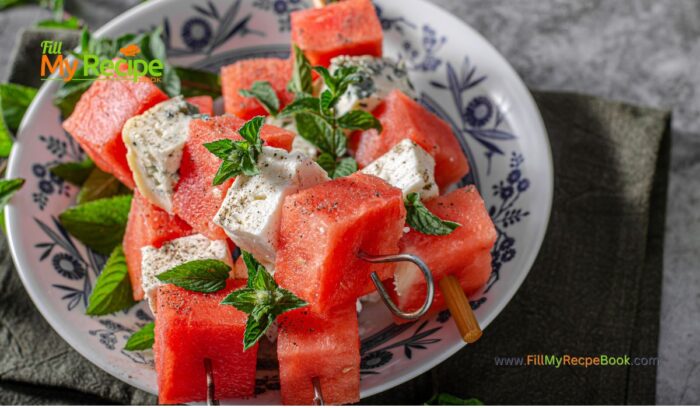 Watermelon Feta Cheese Skewers Snack. A Recipe Idea that is a quick and easy appetizer, perfect for a refreshing, healthy treat or snack at parties.