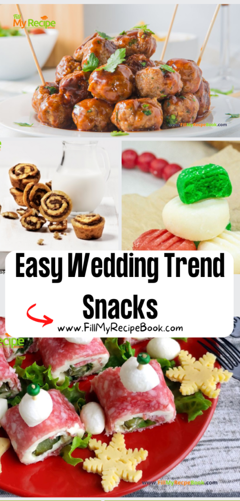 Make these Easy Wedding Trend Snacks recipe ideas. Finger food for the bridal table and guests table or party, savory and sweet appetizers.