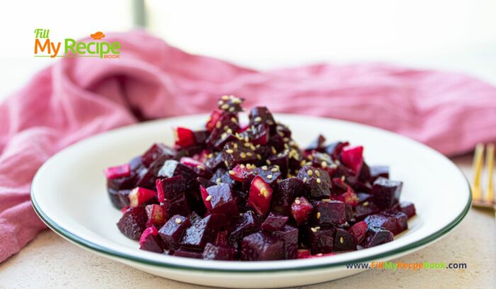 Beetroot Salad with Honey Mustard Dressing recipe idea. Healthy roasted beet sides for main meals with honey, dijon, cider dressing.