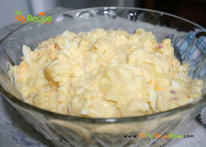 Creamy Potato Salad Recipe for a summer braai or barbecue grill side dish. Easy healthy potato salad mustard, mayo dressing grandma made