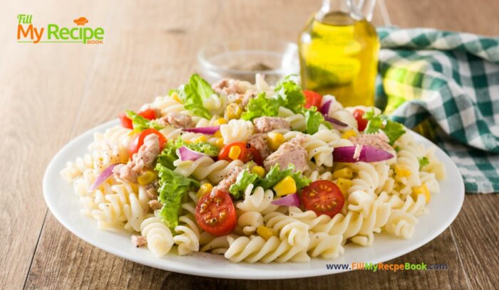 Fresh Tuna Pasta Salad Recipe idea for a full meal in the summer. Protein and pasta with fresh salad for a side dish or complete meal.