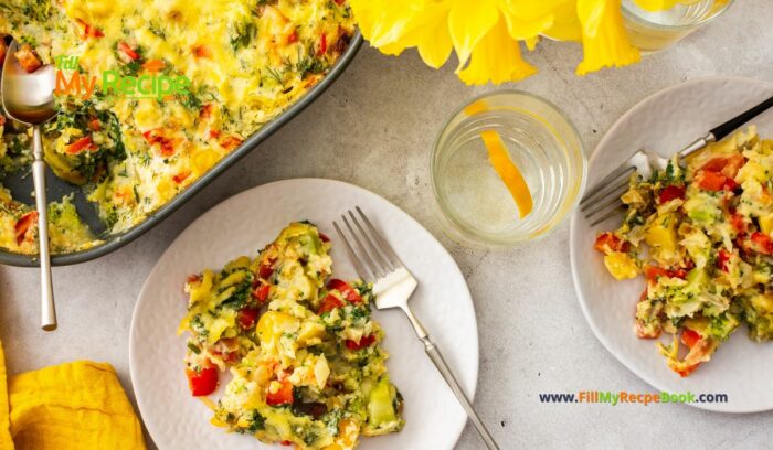 Broccoli Cauliflower Tomatoes Casserole recipe with peppers and spinach topped with cheese for a healthy family meal for lunch or dinner.