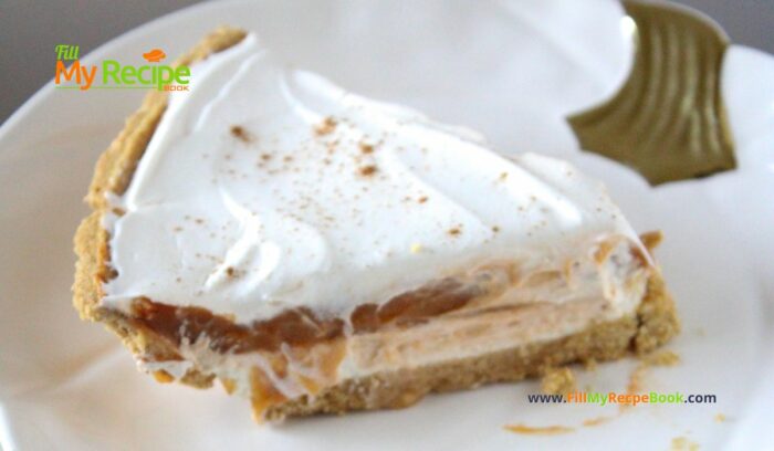 Easy No Bake Pumpkin Cheesecake tart recipe idea. Makes two with biscuit or cookie base for a thanksgiving dessert pie for family to enjoy.   