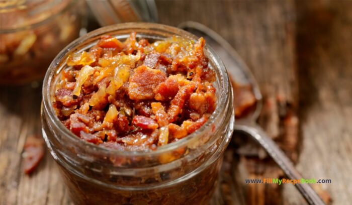 Homemade Tasty Bacon Jam Recipe idea. Known as a relish, chutney and is versatile for appetizers, toppings, additions to dishes.