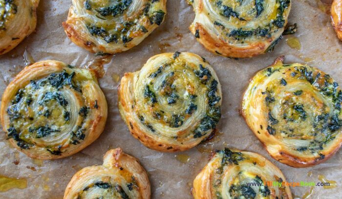 Easy Creamy Spinach Rollups puff pastry recipe idea. An easy to make appetizer or snack for seasonal events or parties, a no yeast dough.