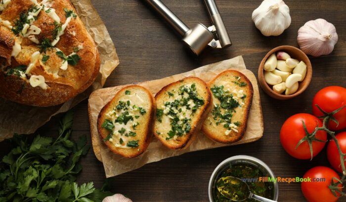 The Best Toasted Garlic Bread Slices recipe idea. Easy homemade loaf slices buttered with garlic butter mix and herbs toasted in the oven.