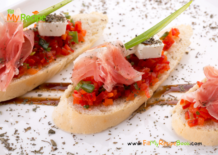 Ham and Feta Bruschetta an appetizer recipe idea. Crispy bites offer the savory taste of tomato, feta cheese, basil, garlic and balsamic.