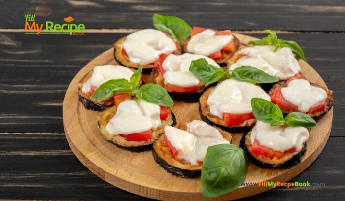 Grilled Caprese Eggplant Steak recipe idea for a healthy meal. A quick and easy side dish for meals, topped with cheese, tomato and spices.