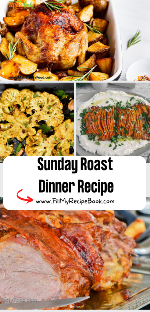 Sunday roast dinner recipes to die for. Easy recipes of roasted meats, potatoes and veggies for a family meal as well as a vegetarian meals.