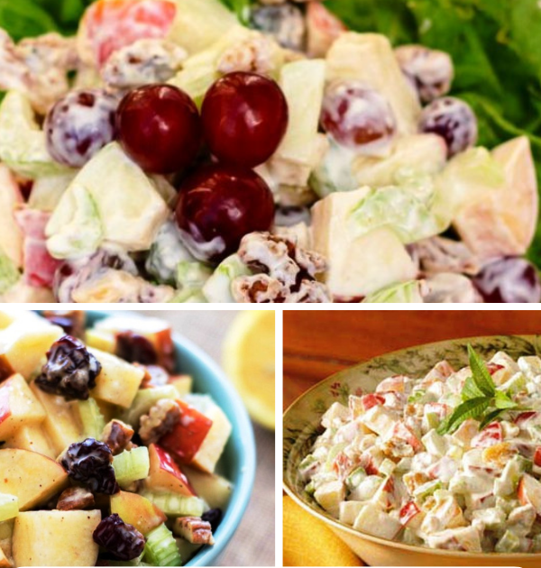 10 Easy Waldorf salads Recipes ideas to create. Using cream or yogurt and filled with fruits, nuts and poultry and chickpeas, homemade.