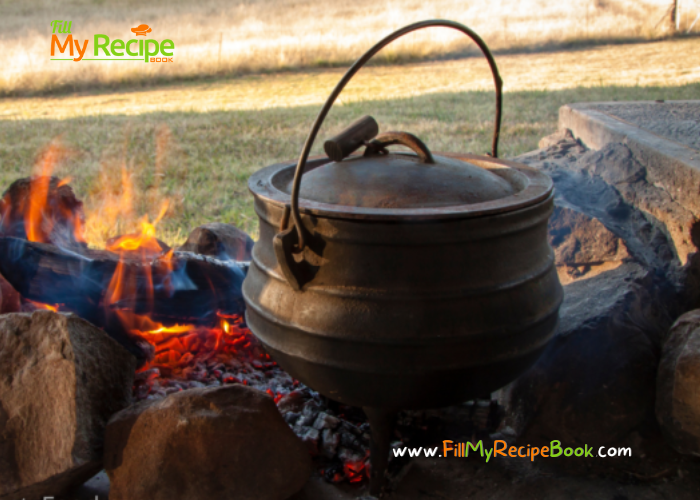 Original South African potjie pot recipes ideas for a one pot meal that’s cooked slowly in cast iron pot on coals, traditionally potjiekos.