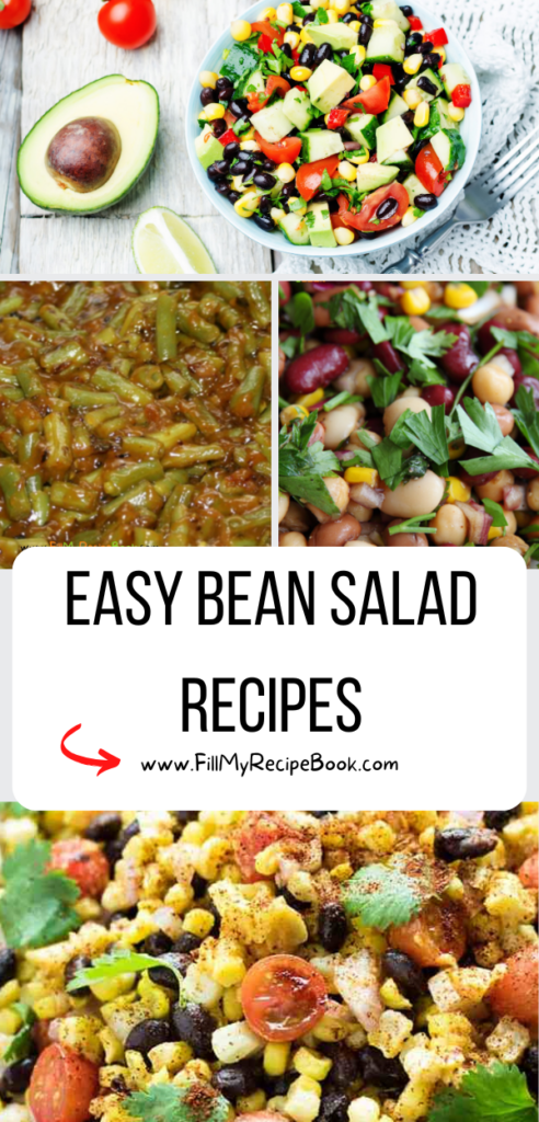 Easy Bean Salad Recipes ideas. Healthy cold side dishes for a braai or barbecue or lunch with meat and potatoes to make a full protein meal.