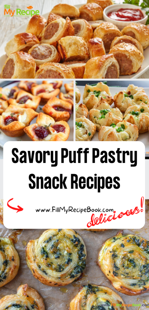 Savory Puff Pastry Snack Recipes ideas. Easy appetizer ideas, mini treats with fillings, kids and family will love for get togethers