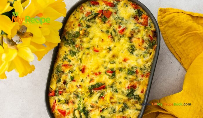 Broccoli Cauliflower Tomatoes Casserole recipe with peppers and spinach topped with cheese for a healthy family meal for lunch or dinner.