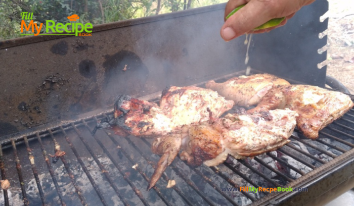 Juicy Grilled whole Lemon Chicken. Grilled on outside braai or barbecue this recipe of a spatchcock chicken seasoned with fresh lemon juice.