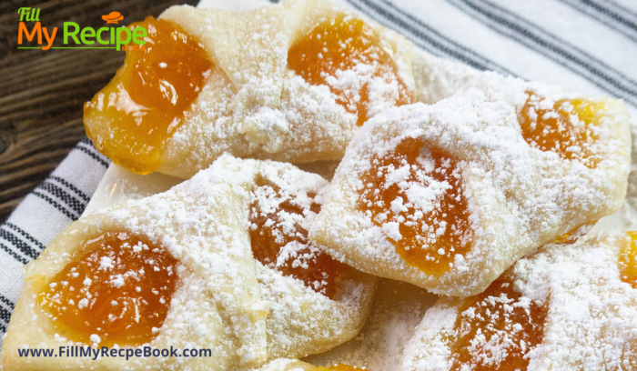 Polish Kolaczki Cookies Recipe. An easy authentic dessert or snack, dough made with cream cheese and butter, filled with apricot jam.