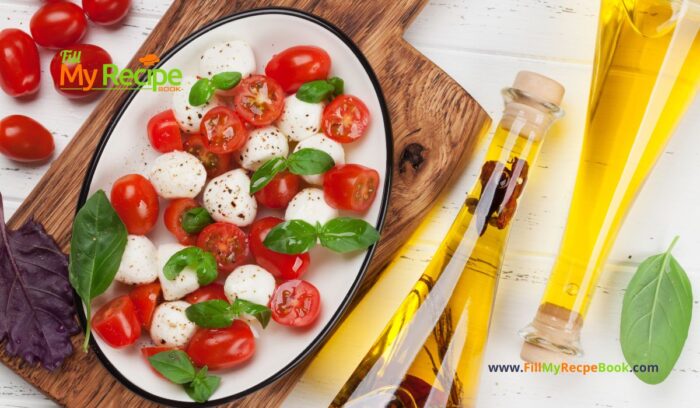 Cherry Tomato Caprese Salad with glazed balsamic vinegar recipe. Easy tasty side dish with mozzarella balls, fresh basil leaves and spices. 