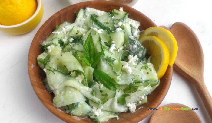 Creamy Sour Cream Cucumber Salad recipe with Feta and fresh Mint for a cold side dish. Healthy and lemon juice brings the tangy flavors.