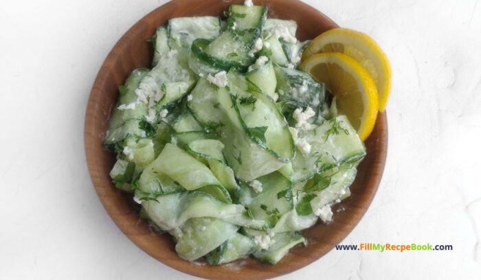 Creamy Sour Cream Cucumber Salad recipe with Feta and fresh Mint for a cold side dish. Healthy and lemon juice brings the tangy flavors.