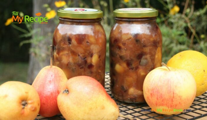 Tasty Homemade Pear Chutney Recipe. An easy basic recipe idea for the best canned or bottled fresh apple and pear chutney to store.