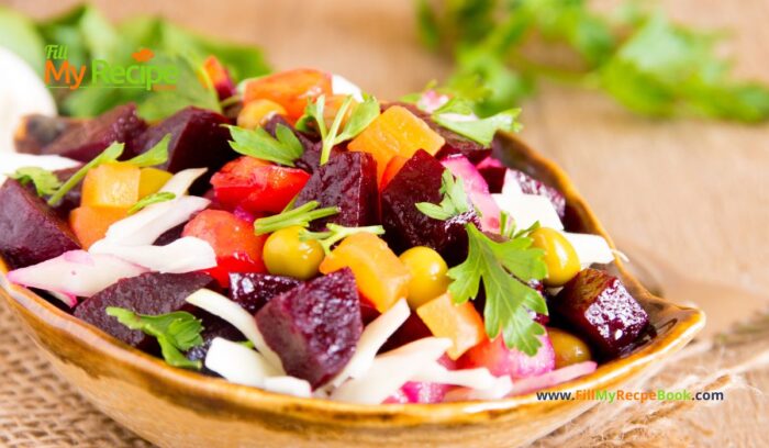 Tasty Beetroot Salad Recipe idea for a side dish. Healthy dressing with honey mustard and bite size veggies to plate with meals or grills.