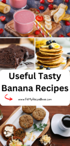 Useful Tasty Banana Recipes. Easy healthy ideas to create with bananas, snacks, puddings, breads, appetizers, salads or cake, and muffins.