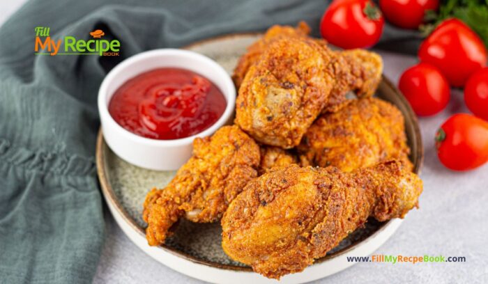 This Easy Homemade KFC Fried Chicken recipe idea. Tasty chicken pieces fried in a batter with spices for a home meal for family lunch or dinner.