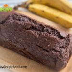 Healthy Moist Chocolate Banana Bread recipe with 100 % cocoa and chocolate chips. The best easy all in one bake, no eggs, no butter, dessert.