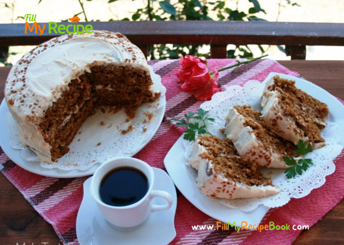 Tasty Moist Carrot Cake recipe. A favorite oven bake with crushed pineapple, desiccated coconut. With fluffy cream cheese frosting.