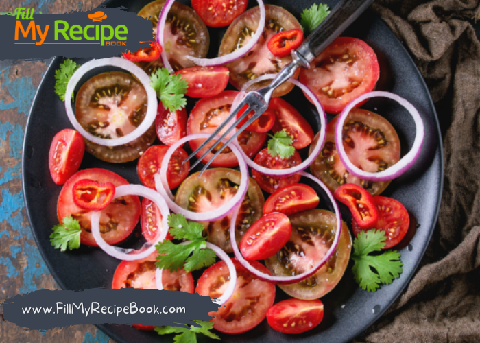 Simple Tomato and onion salad to add to your salads for a braai or barbecue. This salad is so quick and versatile. A balsamic vinegar and olive oil to use with this simple and easy salad.