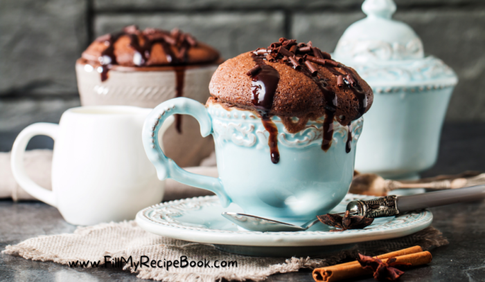 A 2 Minute Chocolate Mug Cake recipe. Tasty and easy, filled with nut chocolate and chocolate chips microwaved and enjoyed as a dessert.