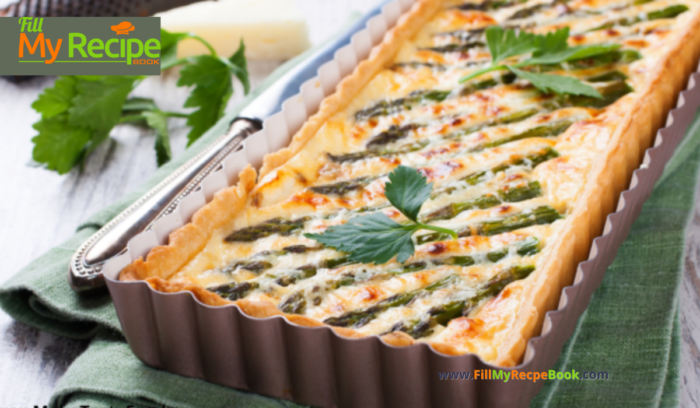 A Tangy Asparagus Tart Recipe idea to bake. Easy pie crust with asparagus spears spiced with tangy mustard, and topped with cheese.