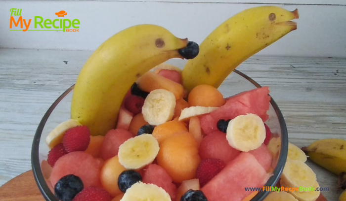 Fresh Summer Fruit Salad easy recipe idea. Fresh seasonal fruit cut into shapes to entice children to eat for a family summer dessert.