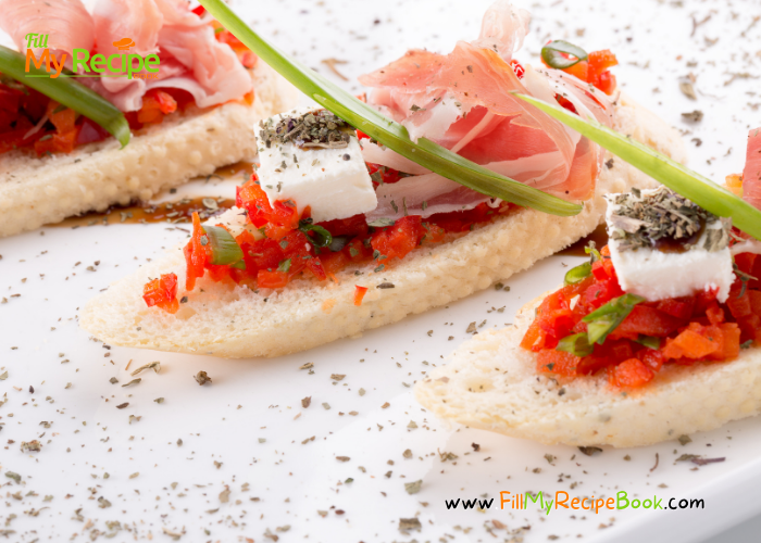 Ham and Feta Bruschetta an appetizer recipe idea. Crispy bites offer the savory taste of tomato, feta cheese, basil, garlic and balsamic.