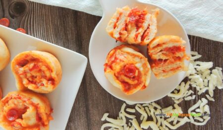 A Homemade Pizza Rolls Recipe idea for a snack or mini appetizer. A no yeast dough with yogurt and garlic, filled with cheese and pepperoni.