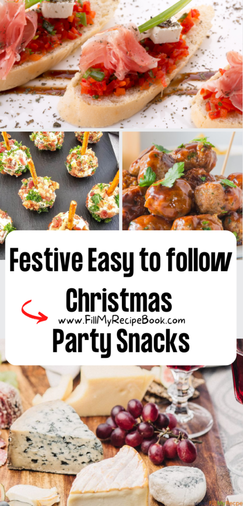 Festive Easy to follow Christmas Party Snacks recipe ideas to create. A cheese platter and crackers and sweet and savory food snacks for office a party.