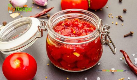 Simple Tomato Jam Recipe idea. When your garden gives you excess tomatoes, make jam or jelly with ginger and lemon juice and store to use.