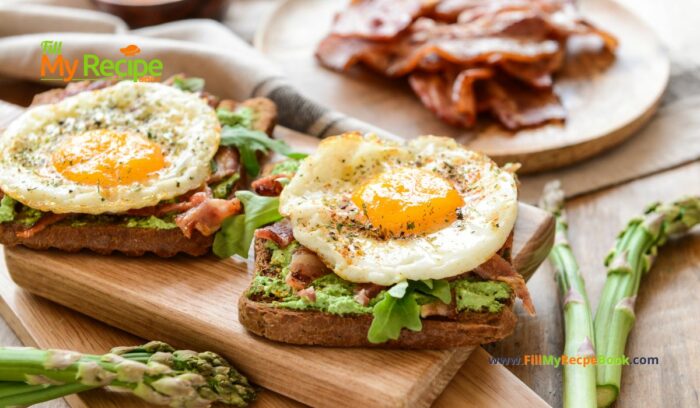 Toast Fried Egg Bacon and Arugula recipe idea for a breakfast or brunch meal. An easy no bake stove top recipe to make for two