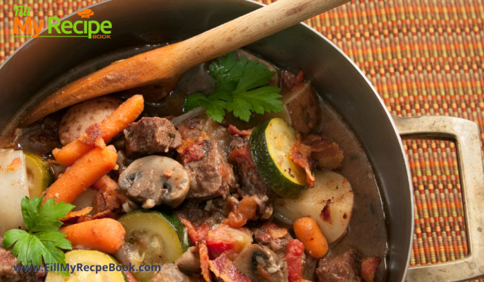 Beef Stew with Fresh Vegetables. An easy recipe meal cooked with vegetable juice in a pot on the stove top with fresh organic vegetables.