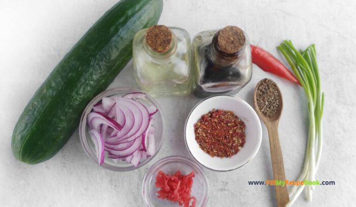 ingredients, Healthy Cucumber Kimchi Salad recipe. A traditional Korean fermented vegetable side dish and is always served with meals as a side dish.