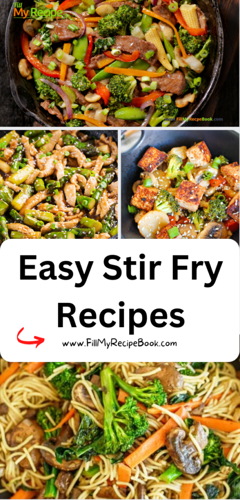 Easy Stir Fry Recipes to make for a light meal. Stir fry recipes are quick healthy and include veggies and rice or noodles and a sauce.
