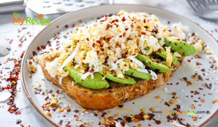 Nutritious Avocado Grated Egg on Toast recipe idea has a crispy bite with buttery avocado and grated boiled egg spiced with lemon pepper.