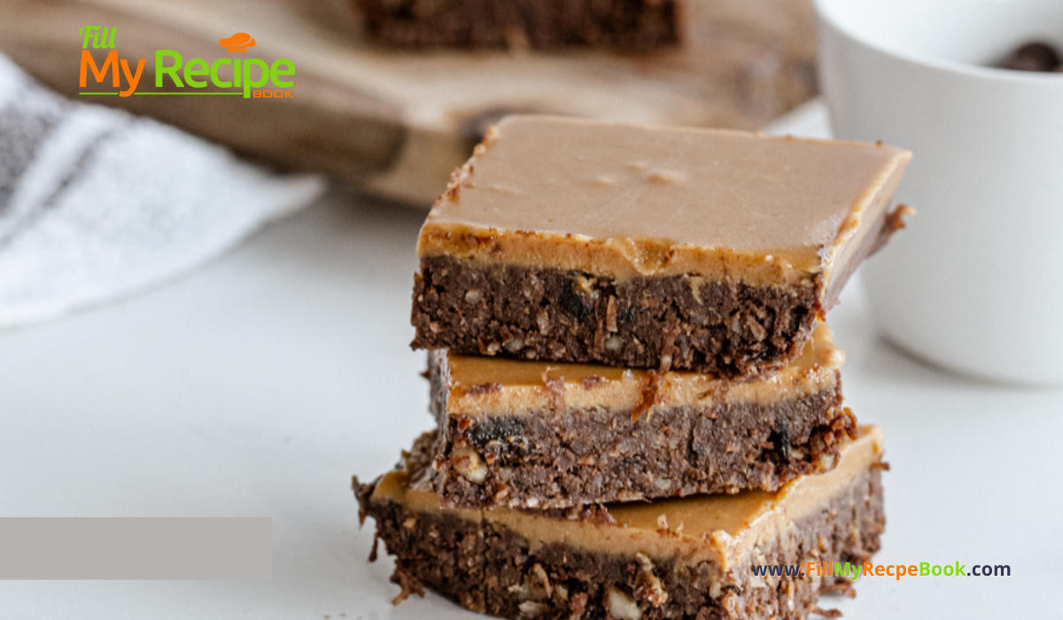 Peanut Butter Caramel Brownies Recipe. Easy homemade from scratch no bake healthy salted chocolate caramel filling with walnut and date base.