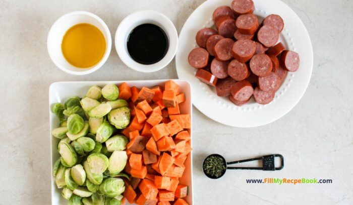 Tasty Sausage and Veggies Sheet Pan Dinner recipe. An all in one easy meal to put together and bake in oven for supper or lunch with sides.