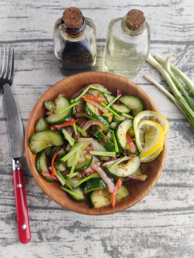 Healthy Cucumber Kimchi Salad recipe. A traditional Korean fermented vegetable side dish and is always served with meals as a side dish.