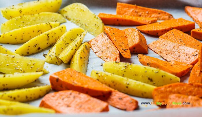 wedges, Roasted Sweet Potato Wedges recipe for a dinner meal. Delicious easy oven roast side dish for a lunch with meats and vegetables dish.