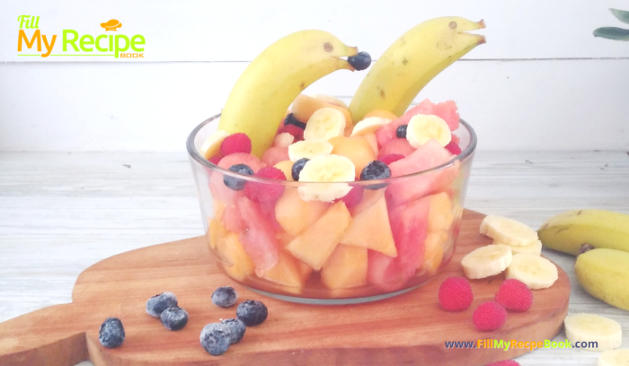 Fresh Summer Fruit Salad easy recipe idea. Fresh seasonal fruit cut into shapes to entice children to eat for a family summer dessert.
